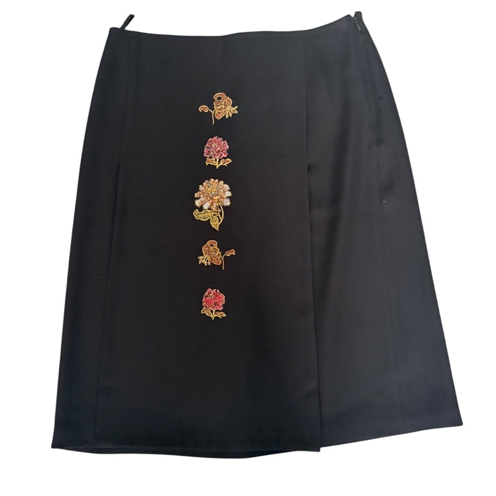 Vivienne Tam Black Embroidered Floral Wrap Pencil Skirt Size 3‎ Vintage 90s